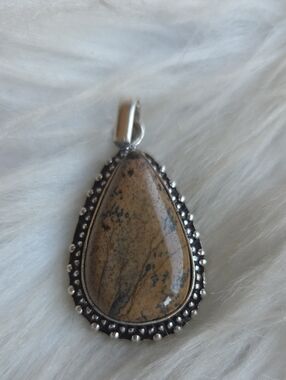 Amazing Picture Jasper Silver Plated Gemstone Necklace Pendant